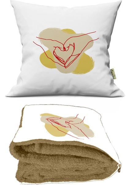 Çizgi Kalp Desenli Opsiyonel Yastık Içinde Tv Battaniyesi 110 x 170 cm