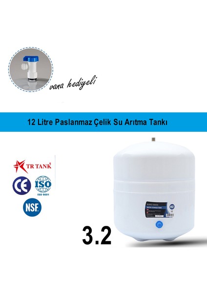 Su Arıtma Cihazı Metal Genleşme Su Tankı 12 Lt Tnk 3.2 Vana Hediyeli