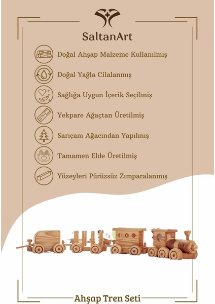 Ahşap Tren Renksiz Masif Boyanabilir Doğal Ahşap Oyuncak Tren Seti Bebek Çocuk Oyuncağı indirimleri