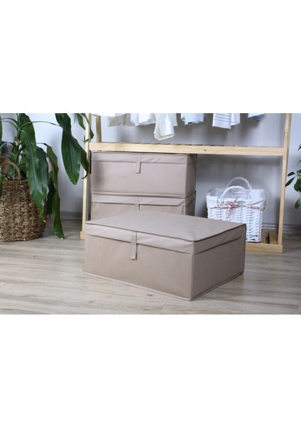 3 Adet Kapaklı Çok Amaçlı Hurç, Kutu Baza Altı Hurç 60X40X30 Cm BEJ
