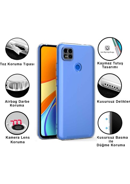 Xiaomi Redmi 9c Kılıf Şeffaf 3D Kamera Lens Korumalı Tıpalı Silikon