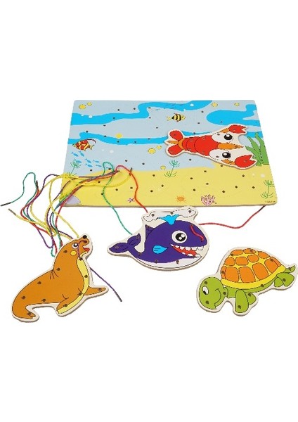 Ahşap Ip Geçirmeli Puzzle Deniz Hayvanları