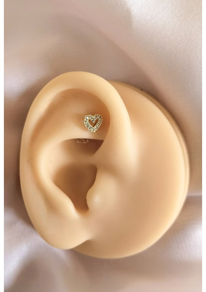 Cerrahi Çelik, Zirkon Taşlı Taşlı Muz Piercing/Rook Piercing/kaş Piercing- Bar 8mm-1 adet