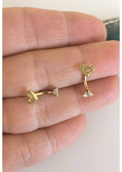 Cerrahi Çelik, Zirkon Taşlı Taşlı Muz Piercing/Rook Piercing/kaş Piercing- Bar 8mm-1 adet