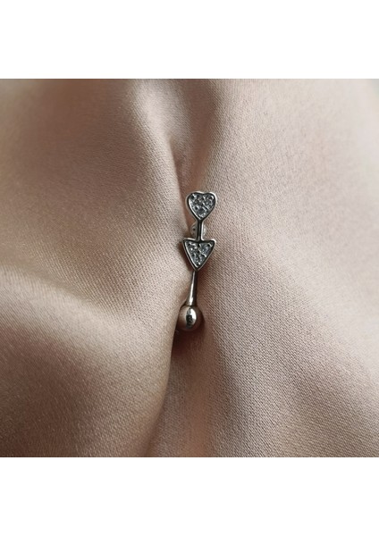 Cerrahi Çelik Çift Kalpli Muz Piercing-Bar 8mm-1 adet
