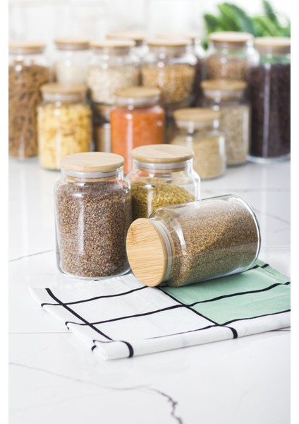 9 Lu Set Bambu Kapaklı Cam Kavanoz & Erzak Saklama Kabı 3 X (1.3 Lt 0.80 Lt 0.50 Lt ( Vakum Kapak ) fırsatları
