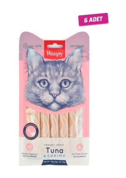6 Adet - Wanpy Ton Balığı ve Karidesli Sıvı Kedi Ödülü 5X14 gr