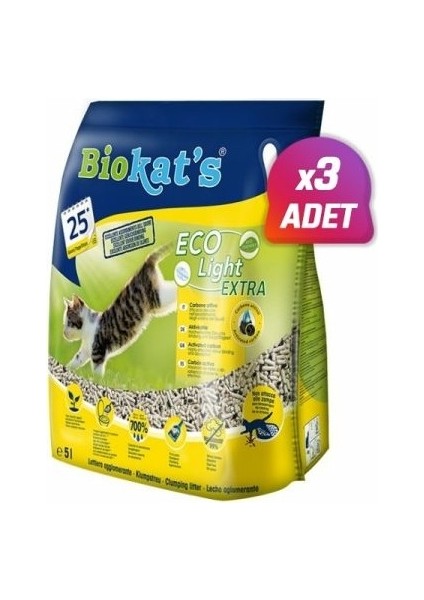 3 Adet - Eco Light Extra Pelet Aktif Karbonlu Kedi Kumu 5 Lt
