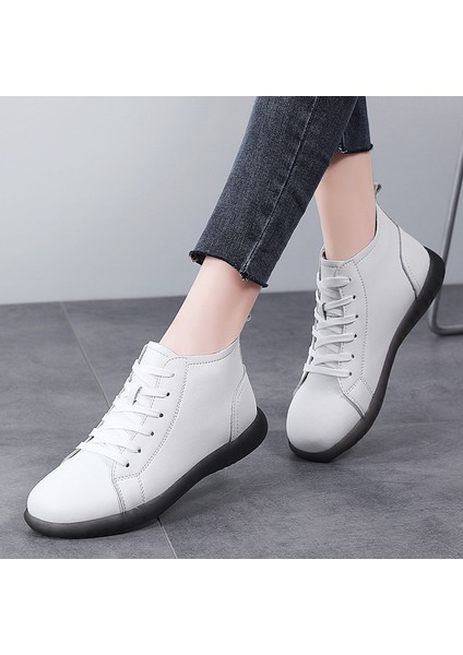 BH14H8633G1 Beyaz Kadın Botlar Martin Botları Motosiklet Botları Kaymaz ve Aşınma Direnci Gündelik Ayakkabılar (Yurt Dışından)