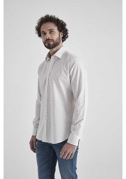 Erkek Regular Fit Uzun Kollu Spor Gömlek BEJ GM22Y221029_K07