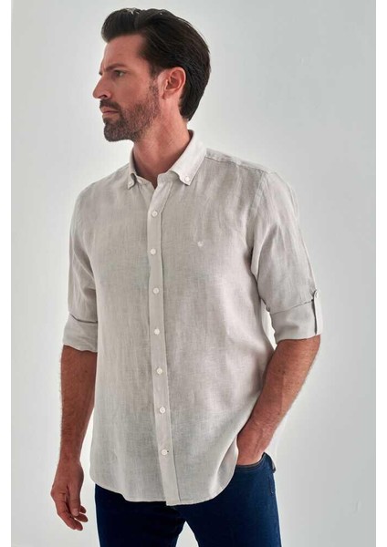 Erkek Regular Fit Uzun Kollu Keten Gömlek TAS GM22Y221117_D60