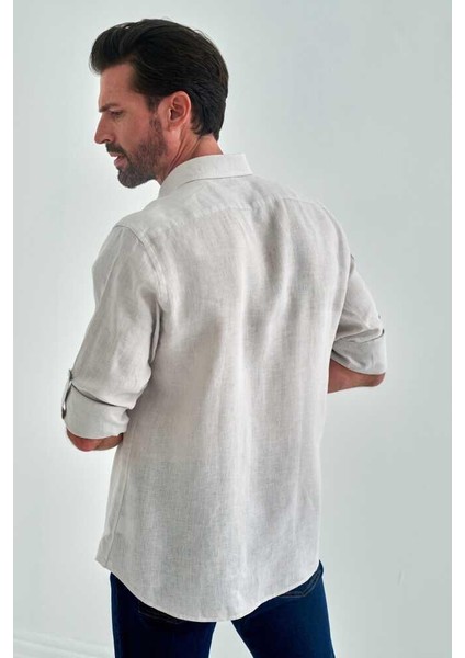 Erkek Regular Fit Uzun Kollu Keten Gömlek TAS GM22Y221117_D60