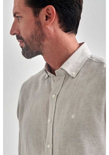 Erkek Regular Fit Uzun Kollu Keten Gömlek TAS GM22Y221117_D60