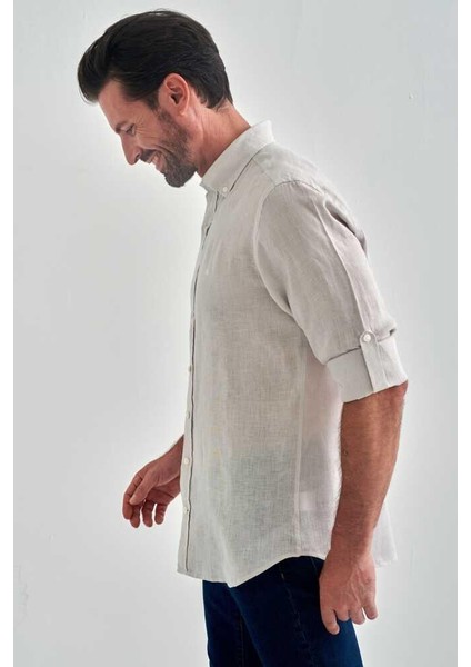 Erkek Regular Fit Uzun Kollu Keten Gömlek TAS GM22Y221117_D60