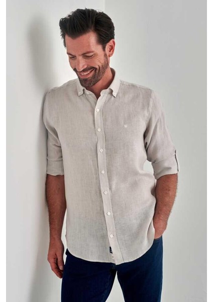 Erkek Regular Fit Uzun Kollu Keten Gömlek TAS GM22Y221117_D60
