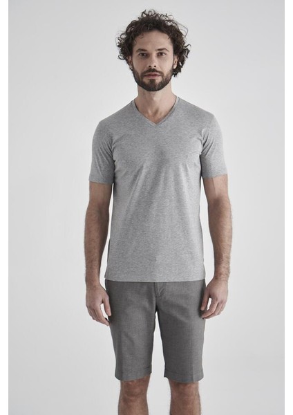 Basic Suprem V Yaka Gri Erkek T-Shirt TS22YNOS002_D55