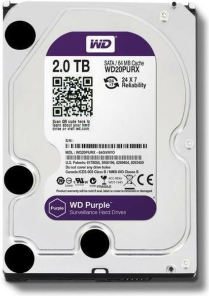 2tb Purple 3.5" 5400 Rpm Sata 3 WD20PURX Güvenlik HDD 7-24 Harddisk (Ithalat)