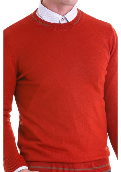 Kiremit Regular Fit Çizgili Yün Bisiklet Yaka Triko Kazak indirimleri