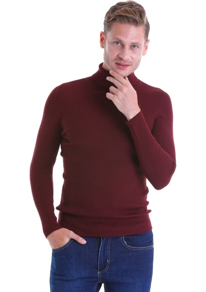 Bordo Regular Fit Düz Balıkçı Yaka Klasik Yün Triko Kazak fiyatları