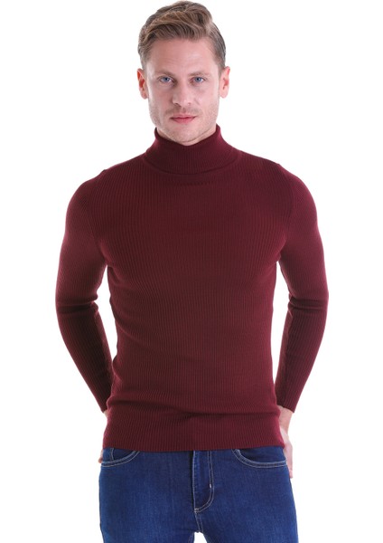 Bordo Regular Fit Düz Balıkçı Yaka Klasik Yün Triko Kazak modelleri