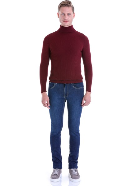Bordo Regular Fit Düz Balıkçı Yaka Klasik Yün Triko Kazak fırsatları