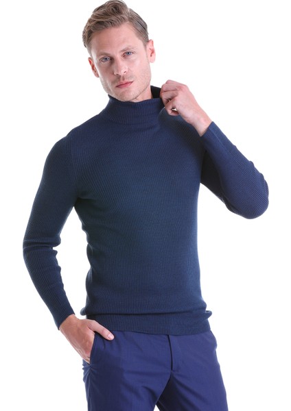 Indigo Regular Fit Düz Balıkçı Yaka Klasik Yün Triko Kazak fiyatları