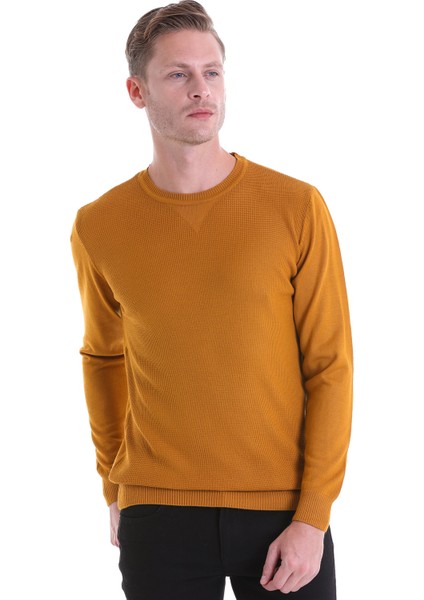 Kahverengi Regular Fit Çizgili Yün Bisiklet Yaka Triko Kazak modelleri