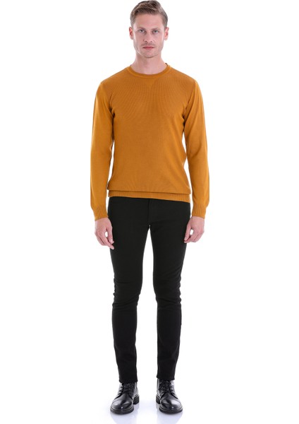 Kahverengi Regular Fit Çizgili Yün Bisiklet Yaka Triko Kazak fırsatları