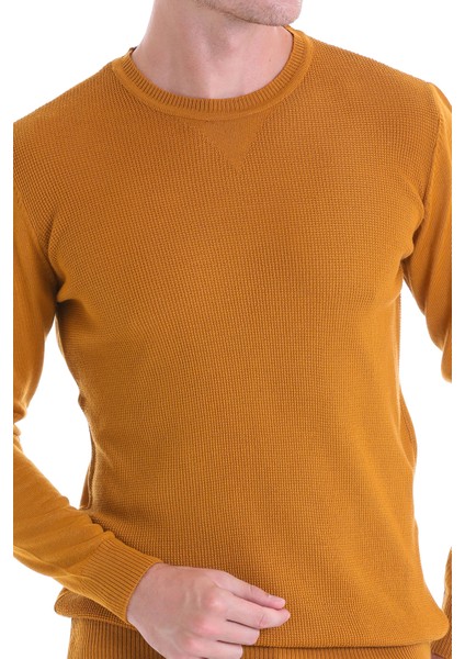 Kahverengi Regular Fit Çizgili Yün Bisiklet Yaka Triko Kazak indirimleri