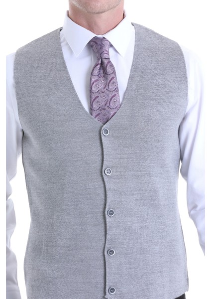 Gri Regular Fit Düz Klasik Düğmeli Yün Triko Yelek indirimleri