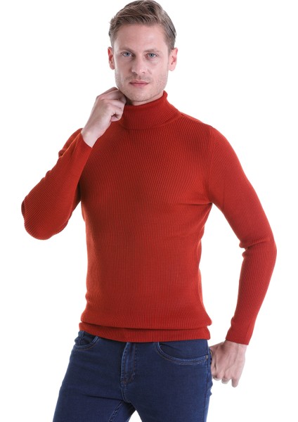 Kiremit Regular Fit Düz Balıkçı Yaka Klasik Yün Triko Kazak fiyatları