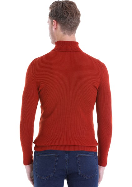 Kiremit Regular Fit Düz Balıkçı Yaka Klasik Yün Triko Kazak indirimleri