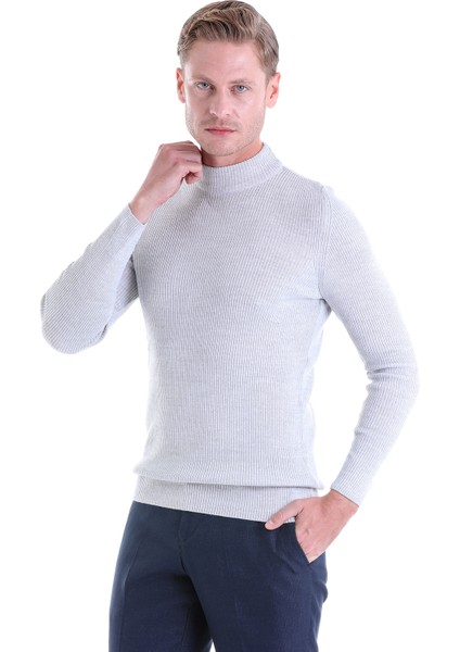 Gri Regular Fit Düz Balıkçı Yaka Klasik Yün Triko Kazak modelleri