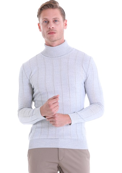 Gri Regular Fit Desenli Balıkçı Yaka Yün Triko Kazak fiyatları