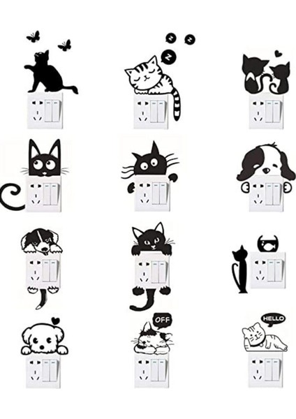 12LI Kedi Priz Sticker Seti