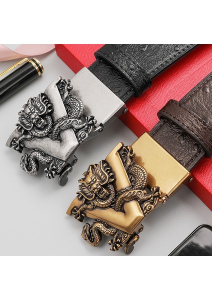 Bakır Toka V Ejderha Erkek Devekuşu Desenli Kemer (Yurt Dışından) modelleri