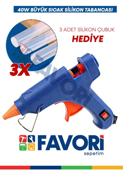 Favorisepetim Büyük Boy 40W Sıcak Silikon Tabacası 3 Adet Silikon Çubuk Hediye