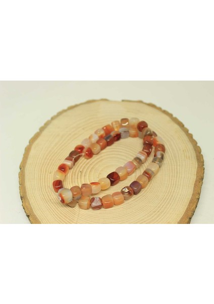 Akik Taşı Küp Şekilli 7-8mm Aralığı Yarım Dizi (24245) (18CM Uzunluğundadır)