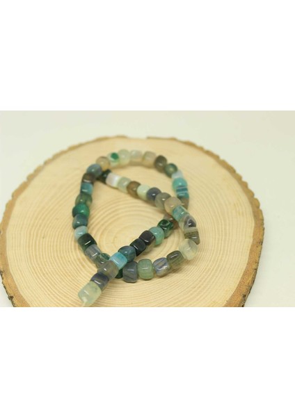 Akik Taşı Küp Şekilli 7-8mm Aralığı Yarım Dizi (24225) (18CM Uzunluğundadır)