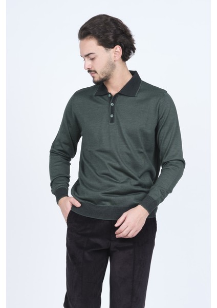 Erkek Polo Yaka Yün Kazak 6091903 Yeşil