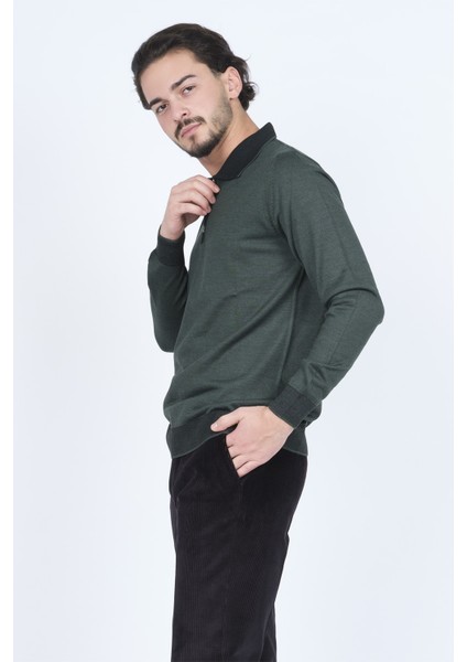 Erkek Polo Yaka Yün Kazak 6091903 Yeşil