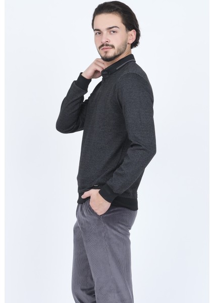 Erkek Desenli Polo Yaka Triko Sweat 6782254 Siyah