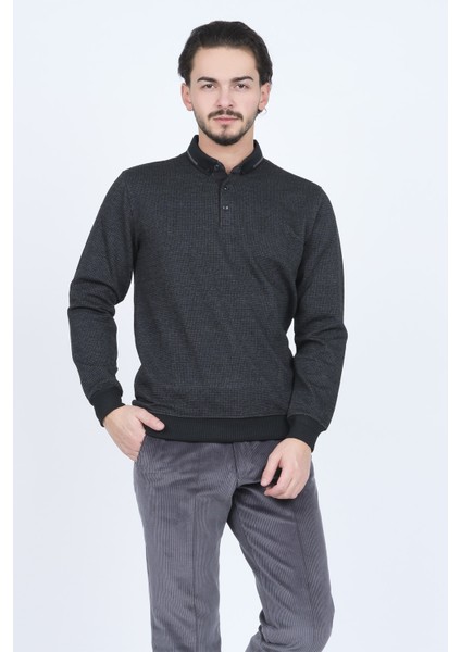 Erkek Desenli Polo Yaka Triko Sweat 6782254 Siyah