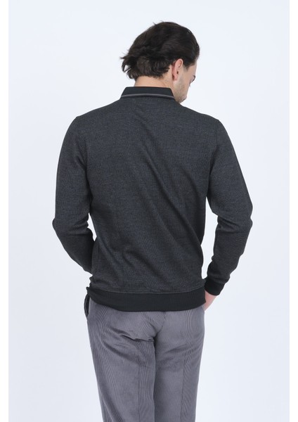Erkek Desenli Polo Yaka Triko Sweat 6782254 Siyah