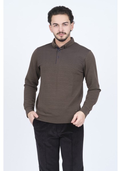 Erkek Desenli Polo Yaka Triko Sweat 6782258 Vizon