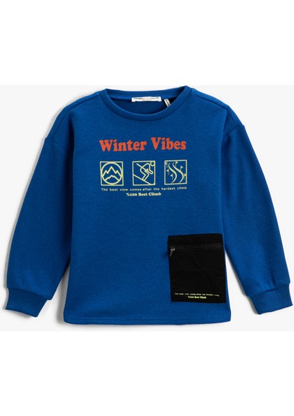 Cep Detaylı Baskılı Sweatshirt