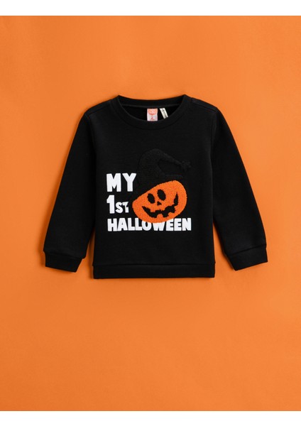 Koton Balkabağı Baskılı Sweatshirt Bisiklet Yaka Uzun Kollu