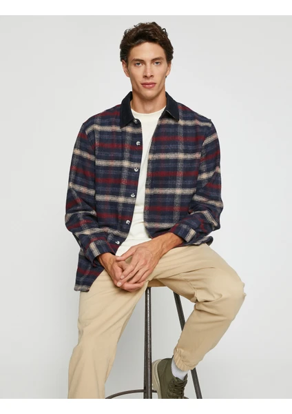 Check Plaid Shirt Neck Detailed