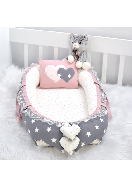 Bigstar Serisi Koyu Gri Yıldız Pudra Kombin Kalp Tasarım Babynest