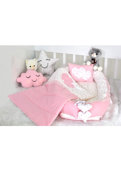 Düz Renk Pembe Babynest Set Kalp Tasarım